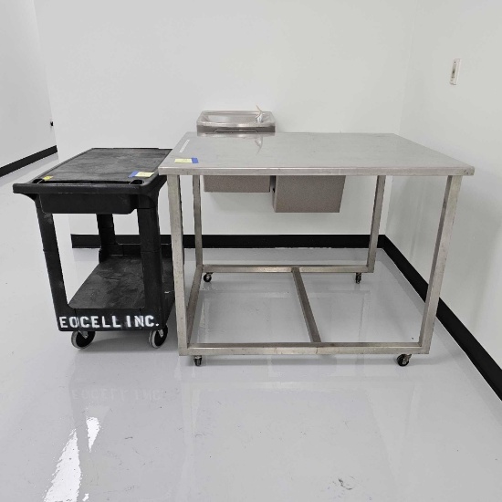 ROLLING HAND CART AND STAINLESS STEEL TABLE