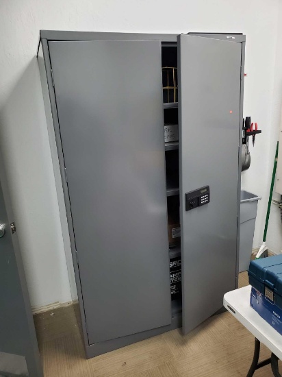 ULINE METAL CABINET WITH CONTENTS