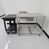 ROLLING HAND CART AND STAINLESS STEEL TABLE