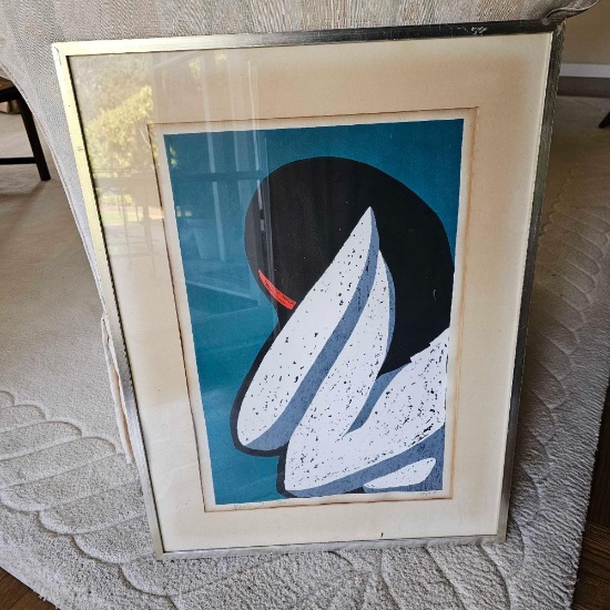 WOMAN ARRANGING HAIR WOOD BLOCK PRINT