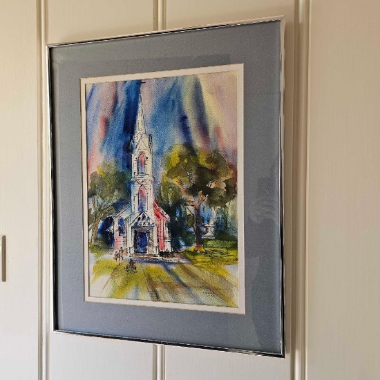 CHURCH GATHERING WATER COLOR