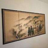 JAPANESE 4 PANEL SILK PAINTING