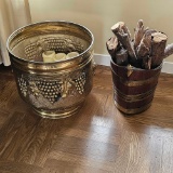 BASKET OF WOOD LOGS AND CANDLES
