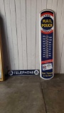 MAIL POUCH TOBACCO THERMOMETER AND BELL PORCELAIN SIGN