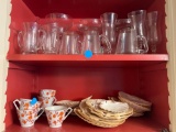 GLASSWARE, SHELLS, TEA CUPS
