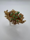 18K FLORAL SPRAY PIN WITH JADE ACCENTS