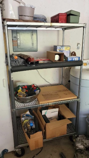 METAL ROLLING STORAGE RACK WITH CONTENTS