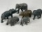 PLASTIC AND METAL ELEPHANTS AND A RHINO