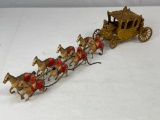 VINTAGE DECORATIVE METAL HORSES AND CARRIAGE