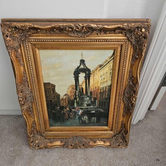 PAINT ON MASONITE - EUROPEAN STREET SCENE