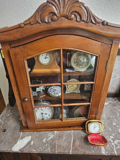 VINTAGE DISPLAY CASE WITH CLOCK COLLECTION