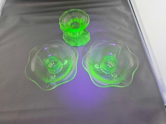 VASELINE GLASS CANDLE HOLDERS