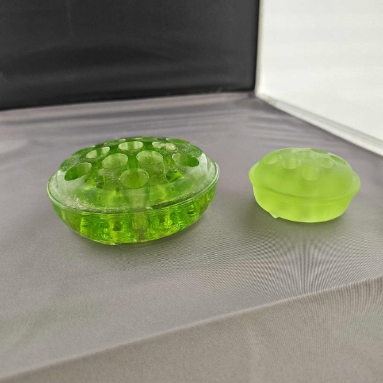 2 VASELINE GLASS FLOWER FROGS