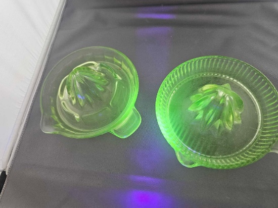 TWO VASELINE GLASS CITRUS SQUEEZERS