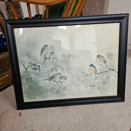 1930 ORIGINAL WATERCOLOR - BIRDS ON FOLIAGE