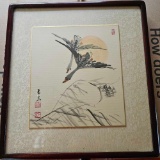 2 VINTAGE ASIAN INK AND WATERCOLORS PAINTINGS UNDER GLASS