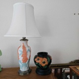ART DECO FOXGLOVE LAMP AND TIFFIN VASE