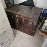 ANTIQUE LEATHER BOUND CHEST