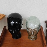 2 VINTAGE GLASS HEAD BUSTS
