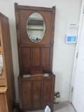 ANTIQUE OAK MIRROR BACK HALL TREE
