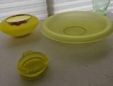 3 PIECE YELLOW VASELINE/URANIUM GLASS