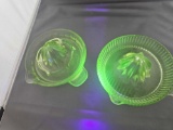 TWO VASELINE GLASS CITRUS SQUEEZERS