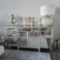 BEVELED MIRROR & WOOD FOUR DOOR SERVER WITH DECORATIONS