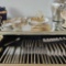 SILVERWARE LOT AND TEA SETS