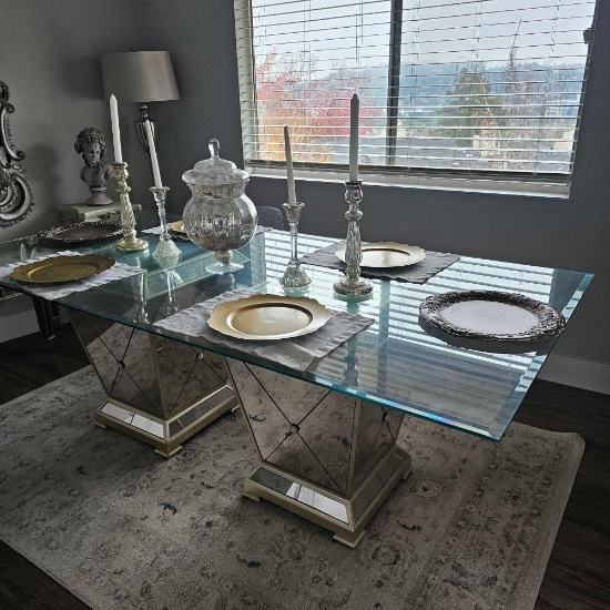 BASSETT BORGHESE CHAMPAGNE DOUBLE PEDESTAL TABLE