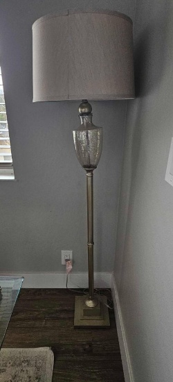 2 GLASS AND METAL FLOOR LAMPS