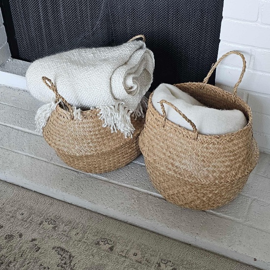 BASKETS OF POTTERY BARN BLANKETS