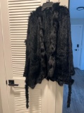BLACK FUR COAT WITH TIE WAIST
