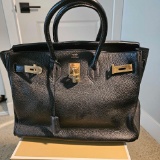 BLACK DESIGNER BAG MARKED HERMES