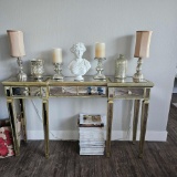 BEVELED MIRRORED GLASS TWO-DRAWER CONSOLE TABLE