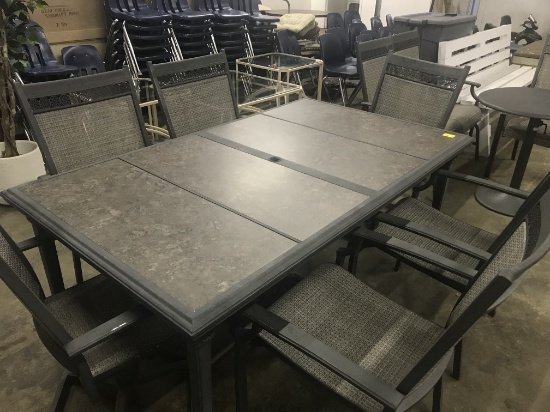 10 Pc. Outdoor Patio Set: 1 lg table, 5 chairs, 2 swivel chairs, 1 sm table & 1 glider (lot 16)