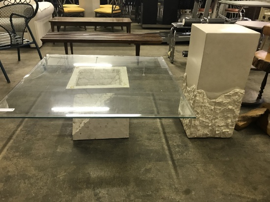 Glass Top Coffee Table & Matching Unique End Table Set (lot 3)