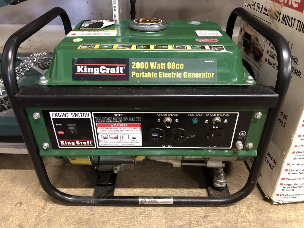 King Craft 2000 watt 98cc Portable Generator: starts first pull, electric  sometimes cuts out (lot 7) | Industrial Machinery & Equipment Generators |  Online Auctions | Proxibid