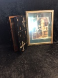 Religious Painting and Large Rosary Box