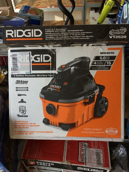 Rigid Wet Dry Vac 4 Gallon 5 HP Portable Large Rear Wheels Shop Vacuum  with extention hose kit