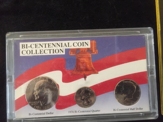 3 COIN SET IN HARD PLASTIC CASE  BICENTENNIAL 1776-1976 DOLLAR , HALF, QUARTER$10/20