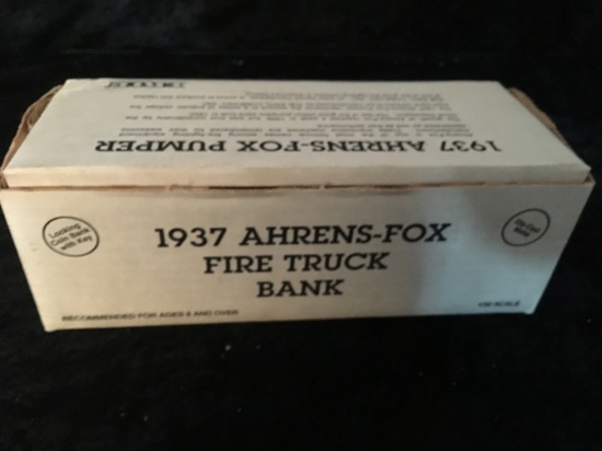 *VINTAGE ERTL 1937 AHRENS-FOX PUMPER FIRE TRUCK BANK RESCUE HOSE GREENCASTLE PA $30/40