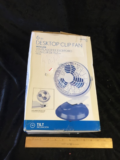 desk top clip fan with usb 6 inch $20/25