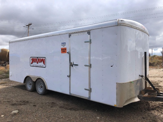 2006 8 foot x 20 foot White Mirage cargo trailer, side door, doghouse setup, full width back gate