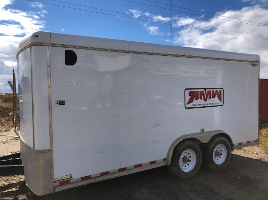 2014 H&H 16 foot x 8 foot  box trailer, Full width ramp, side door, set up for parts house