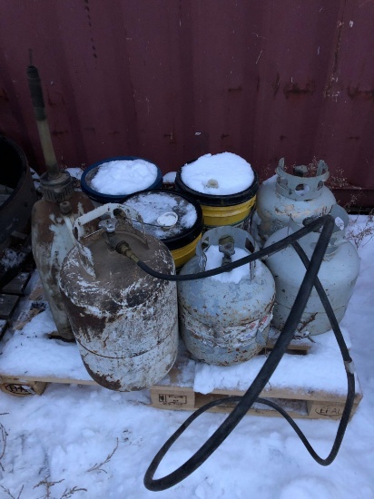 Propane tanks, oil buckets, can