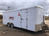 2006 8 foot x 20 foot White Mirage cargo trailer, side door, doghouse setup, full width back gate