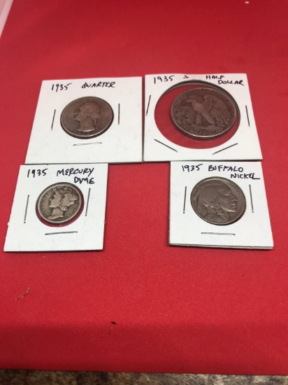 1935 Half Dollar, Quarter, Mercury dime, and Buffalo Nickel
