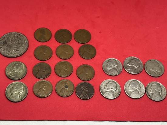 Various coin lot, Jefferson Nickels, Wheat Pennies, some silver