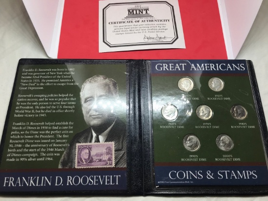 Roosevelt Dime and Stamp set, 3 SILVER dimes