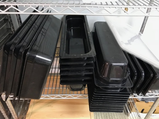 Assorted full size and 1/3 size plastic trays